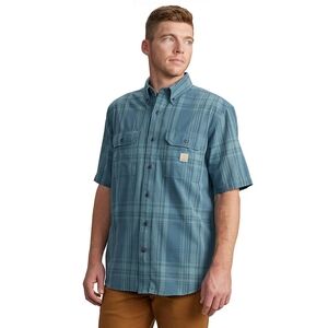 Carhartt Men's Casual Button Down Short Sleeve Blue Plaid Shirt Size XL